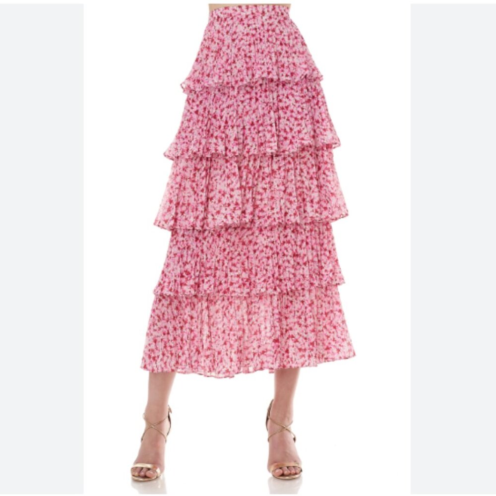 NWT AMUR Paisley Tiered Midi Skirt Size 8 - Picture 1 of 4